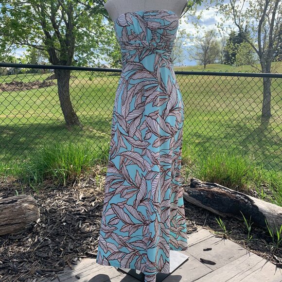 Vintage Y2K XOXO Strapless Jersey Knit Tropical Print Maxi Dress - Picture 5 of 16